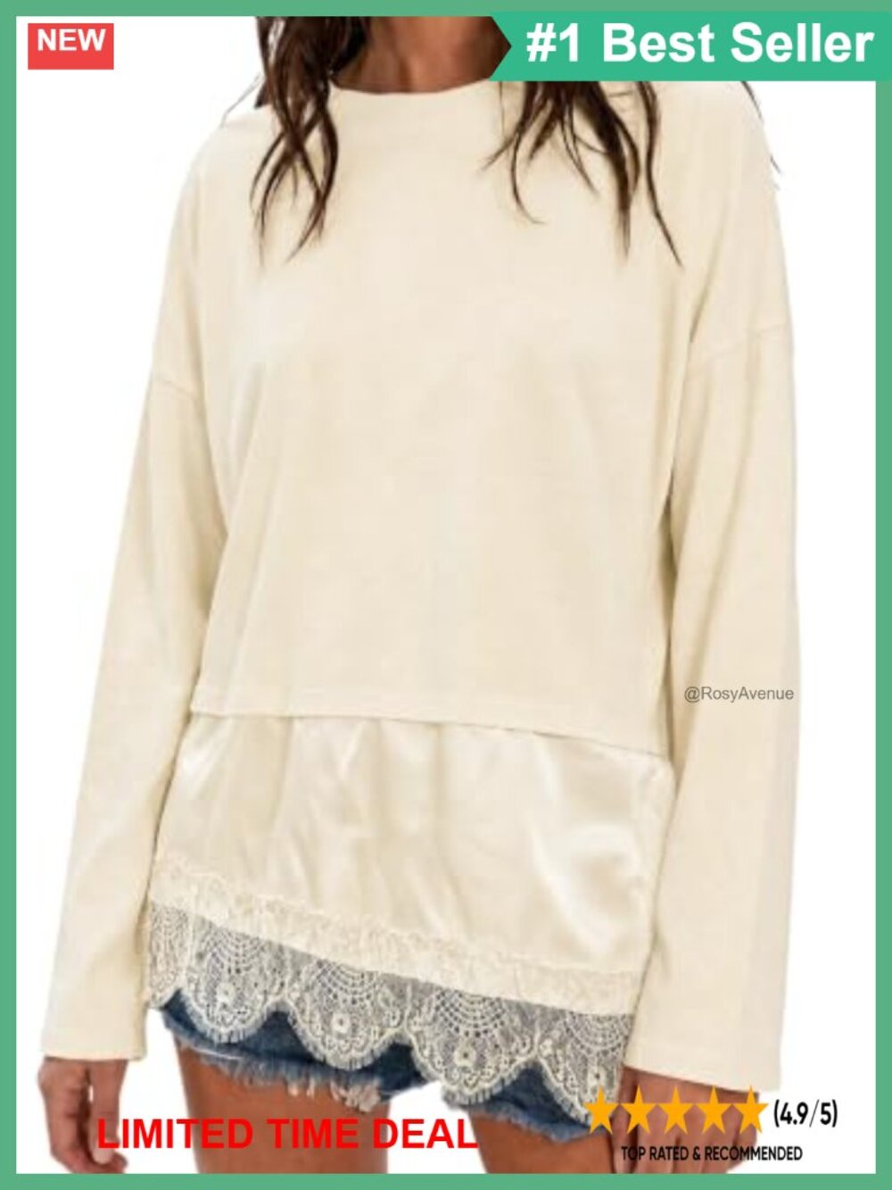 Long Sleeve Lace Trim Asymmetrical Tunic Top